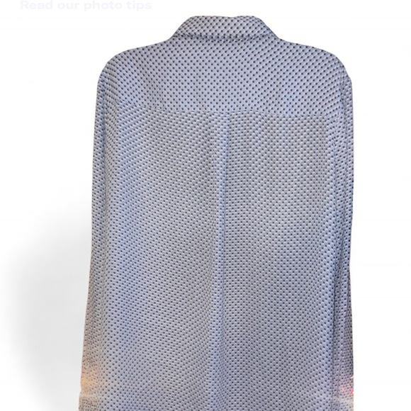 Who What Wear Navy and White Button Down Shirt Ruffle Cuff - Picture 3 of 5